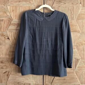 Broadway & Broome Gray Silk Layered Raw Edging 3/4 Sleeve Blouse M